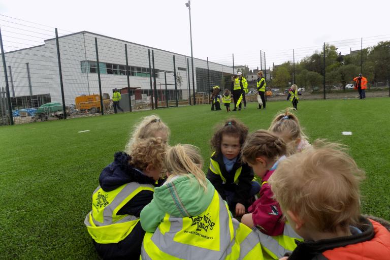 Children try out the 3G pitches as Workington Leisure Centre nears completion
