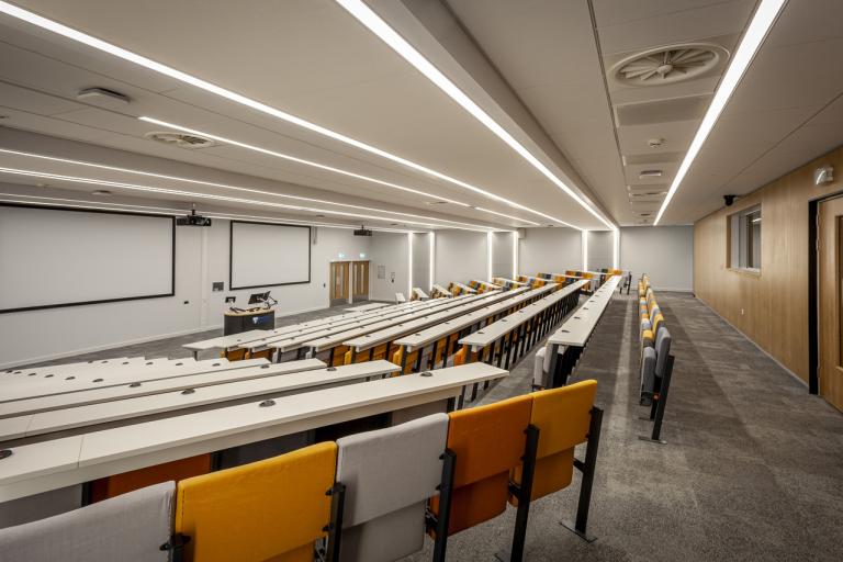 A lecture theatre within The Dame Margaret Barbour Building.