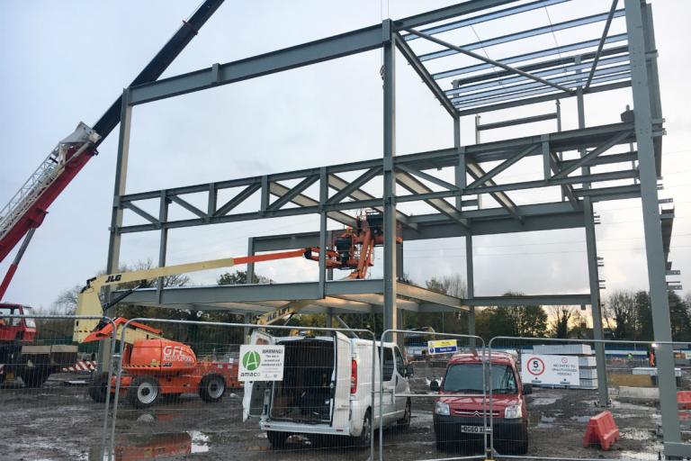 Steel frame being erected