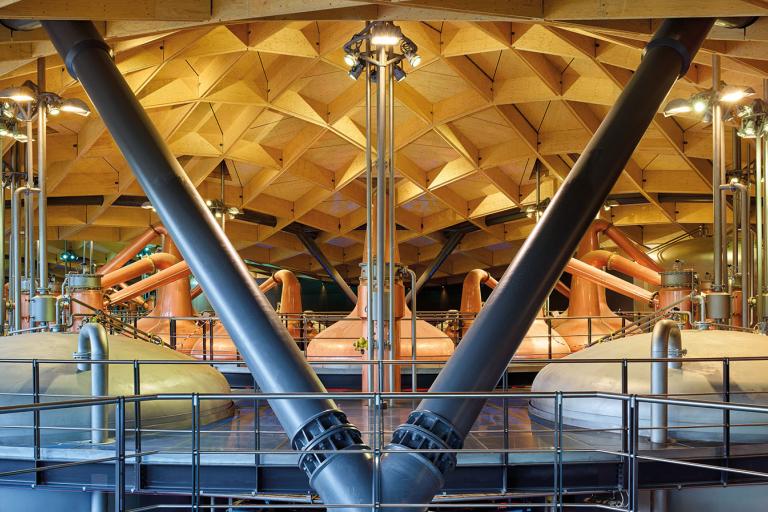 Complex interatction between timber, steel and concrete at The Macallan Distillery - image by Mark Power