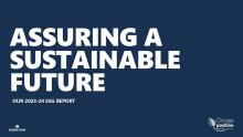 Dark blue powerpoint slide with Robertson branding advertising its annual ESG report for 2023-24