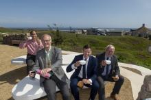 People in Aberdeen toasting a cup of tea to the opening of Broadhill, part of the Aberdeen Beacfront Masterplan that Robertson Group is delivering