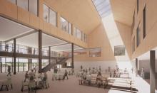 Artist impression of the dining atrium at Hazelehead Academy Campus
