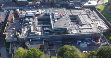 Drone image of Royal Bolton Hospital with construction works ongoing to the Princess Anne Maternity and Women's Health Unit, captured September 2026