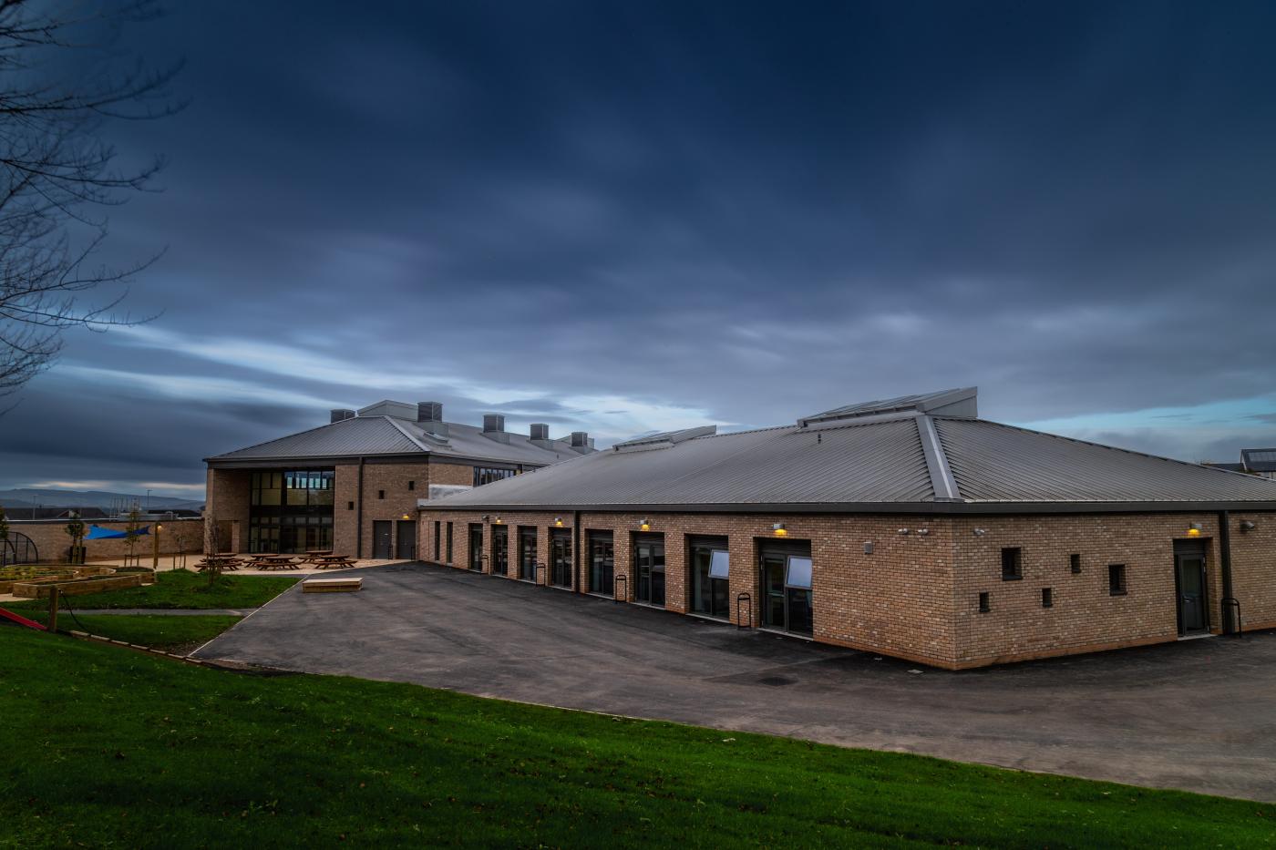 Exterior of Chryston Community Hub delivered by Robertson Construction Central West for North Lanarkshire Council and NHS Lanarkshire