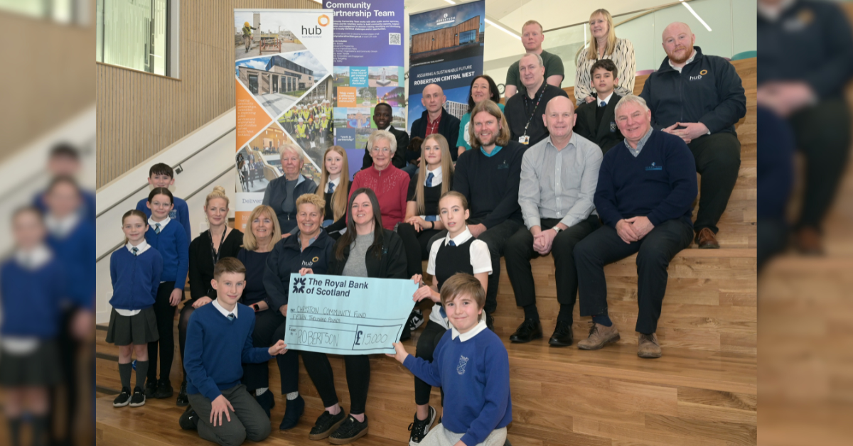 Robertson Construction Central West donate £15,000 to local community groups in partnership with North Lanarkshire Council as part of the new Chryston Community Hub project