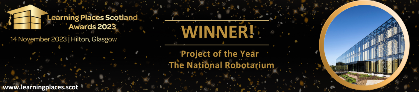 A panel highlighting at The National Robotarium's won Project of the Year at the Learning Places Scotland Awards 2023.