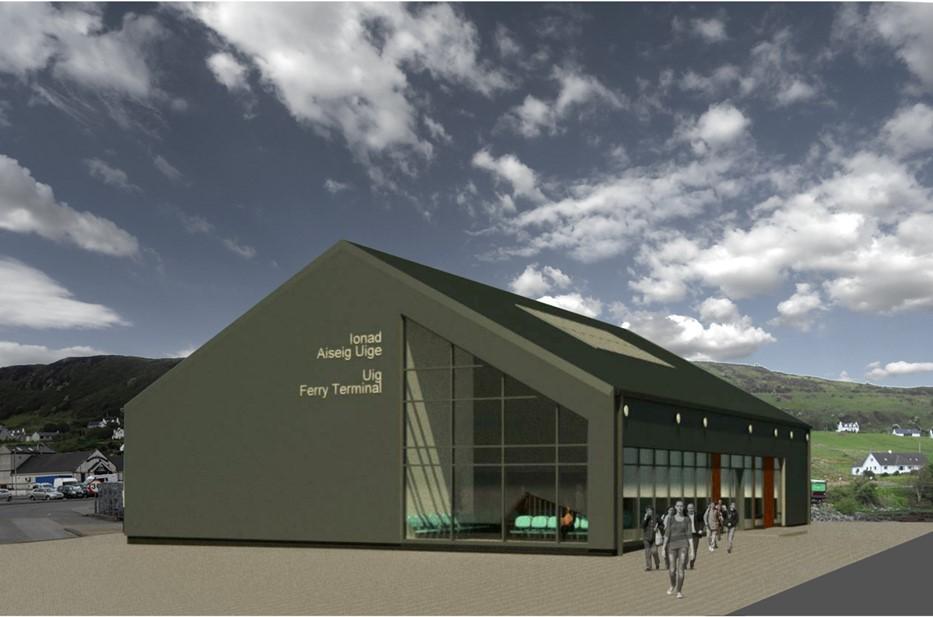 Artist impression of Uig Ferry Terminal - view towards concourse