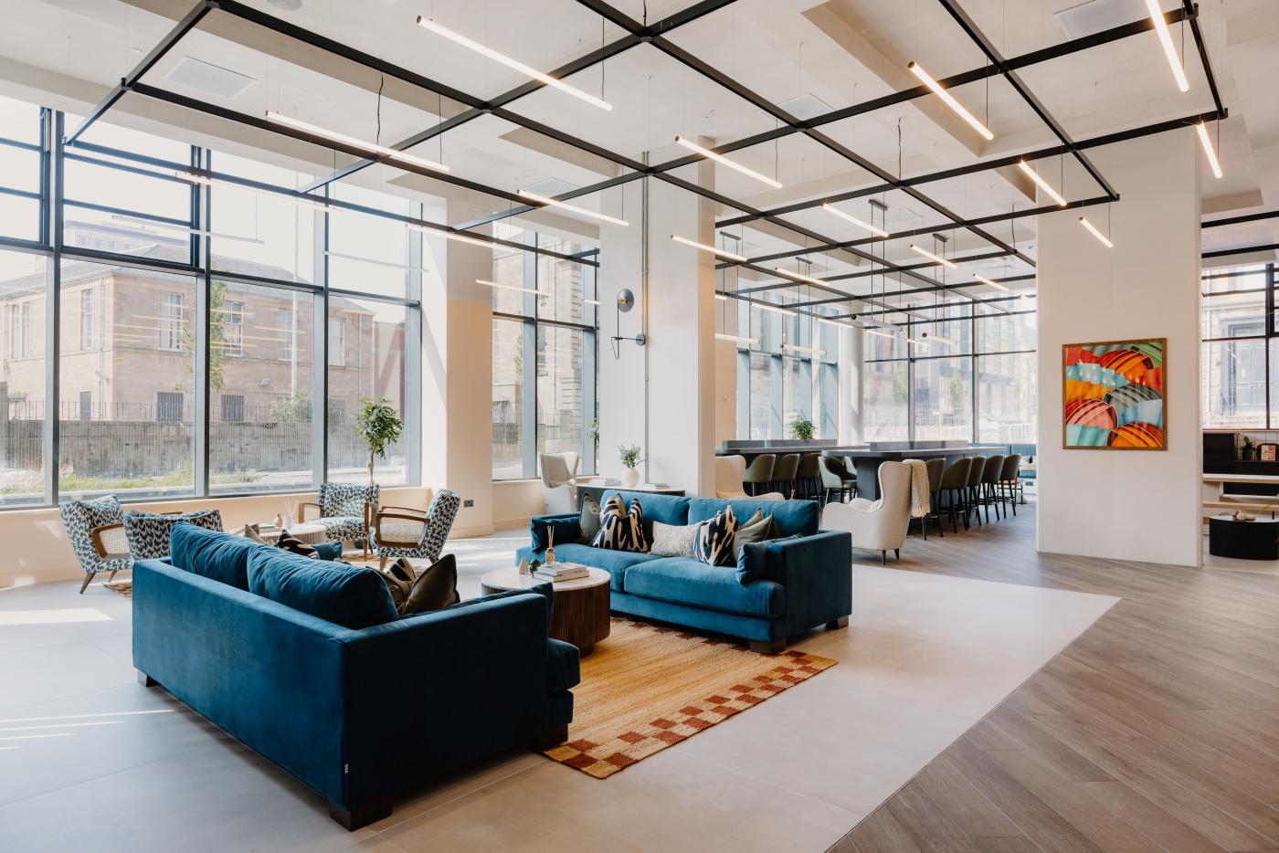 Communal lounge within a large apartment complex