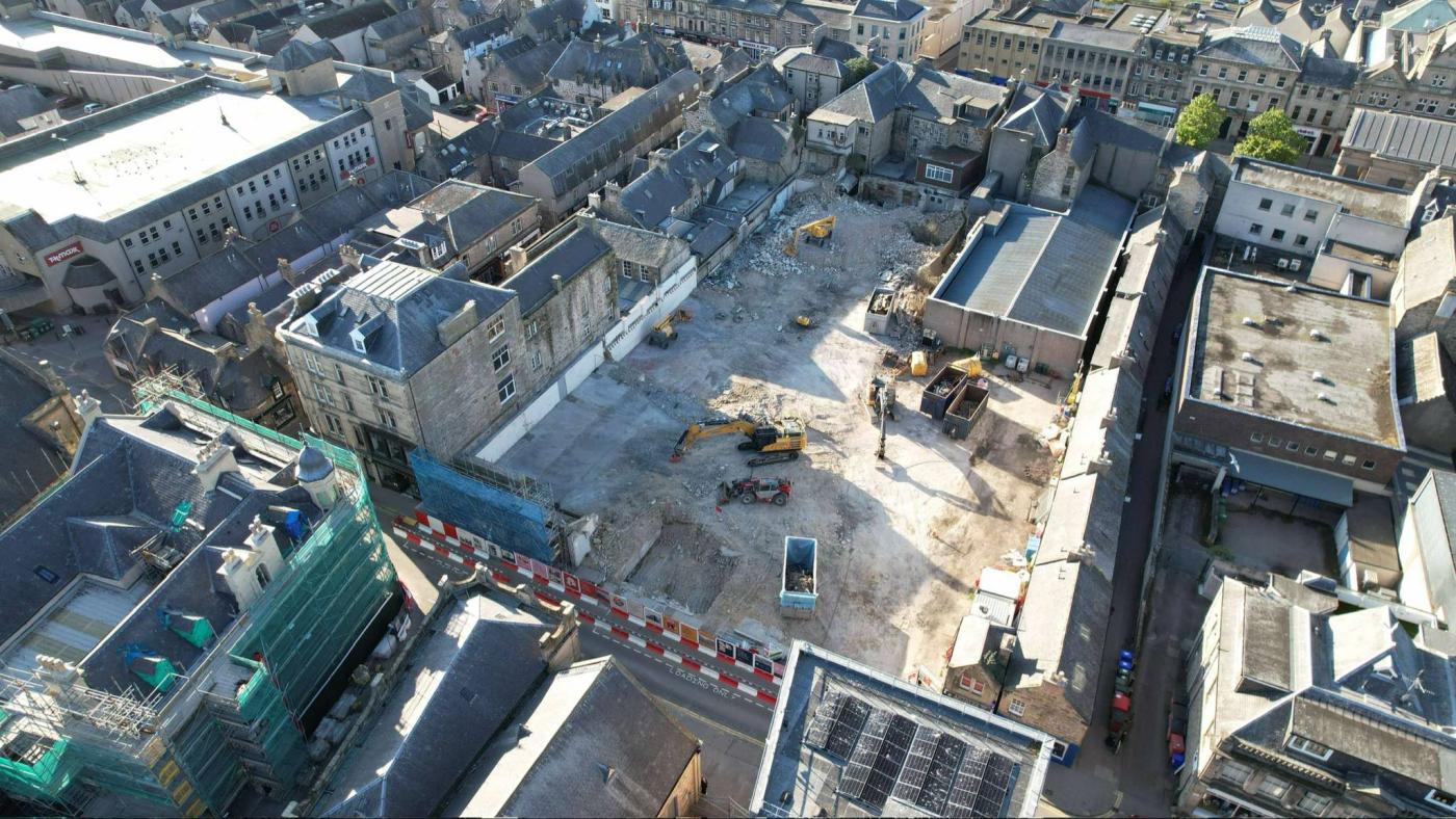 Aerial view of South Street in Elgin's demolition completing by Robertson Construction Northern