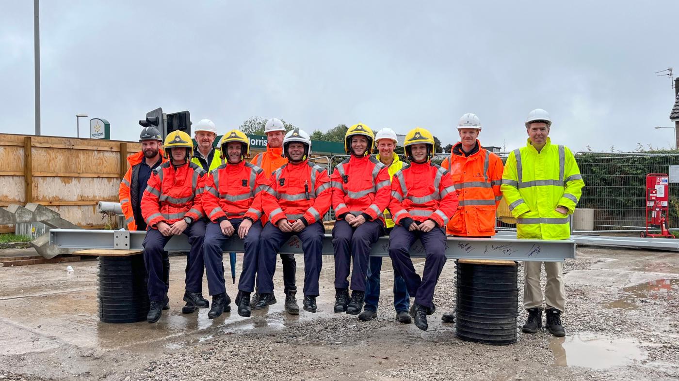Whitefield Fire Station beam signing, hosted by Robertson Construction North West
