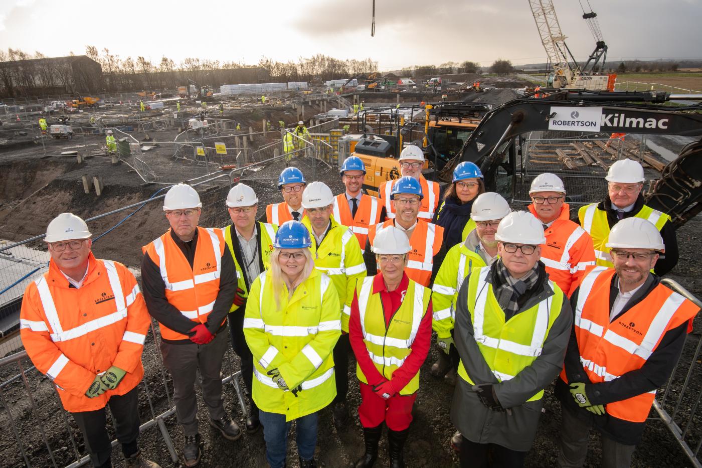 Robertson Construction, Clackmannashire Council and hub East Central Scotland at the groundbreaking of Alloa Wellbeing Hub & Lochies School