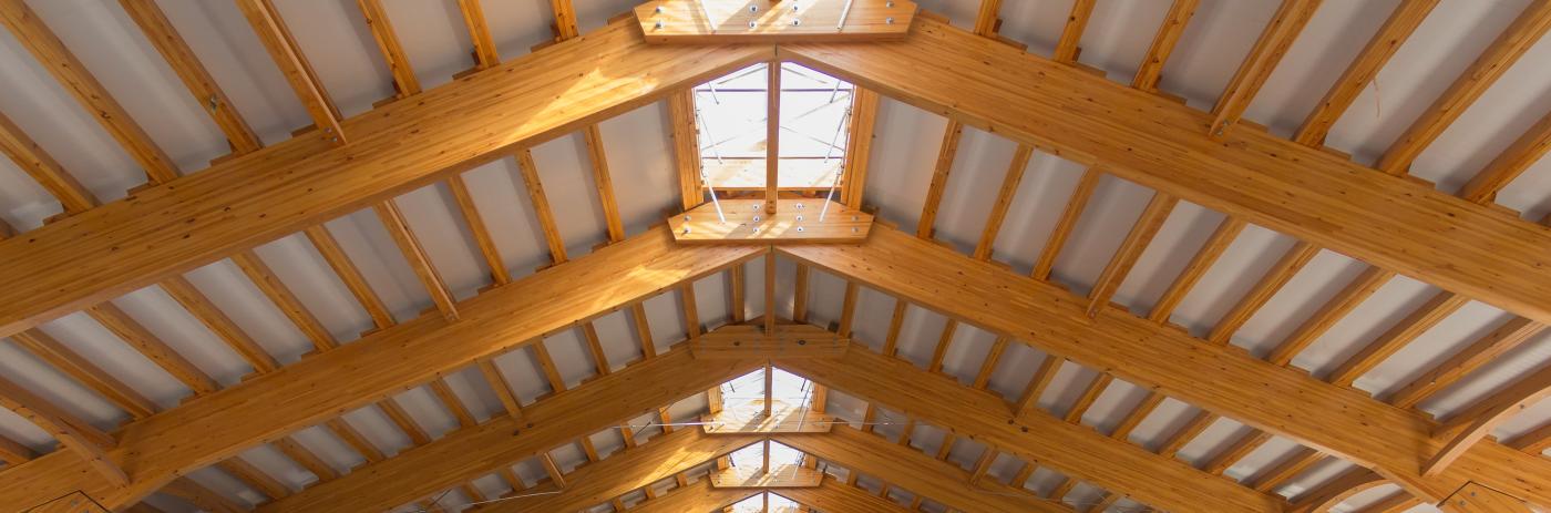 Glulam beams in a mass timber roofs