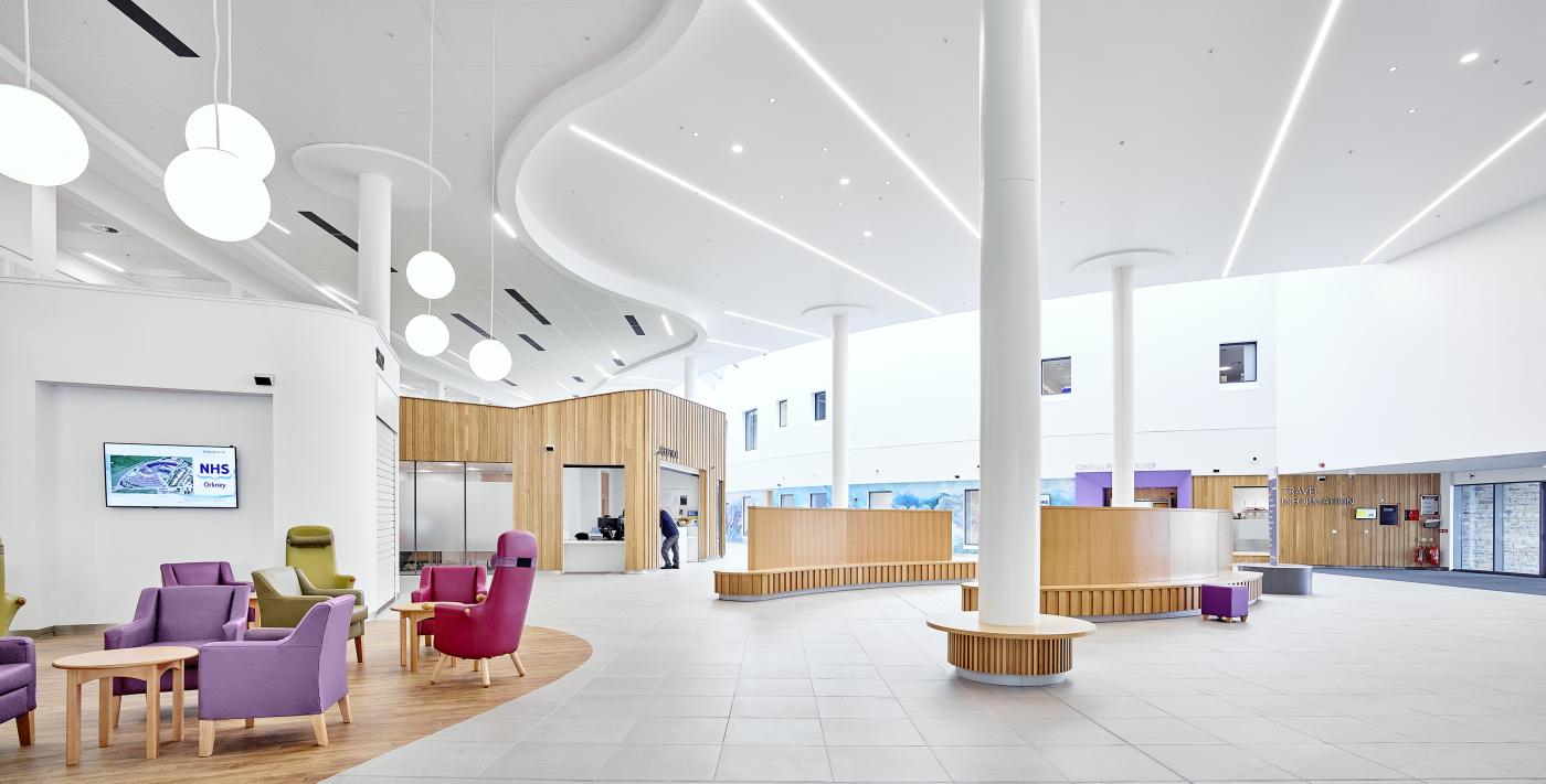 Construction of atrium hub of The Balfour, NHS Orkney hospital and healthcare facility